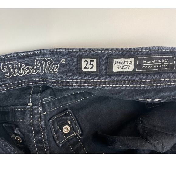 MISS ME Skinny Low Rise Embroidered Jeans Womens (25x31) Dark Rhinestone Mcbling - Picture 7 of 8